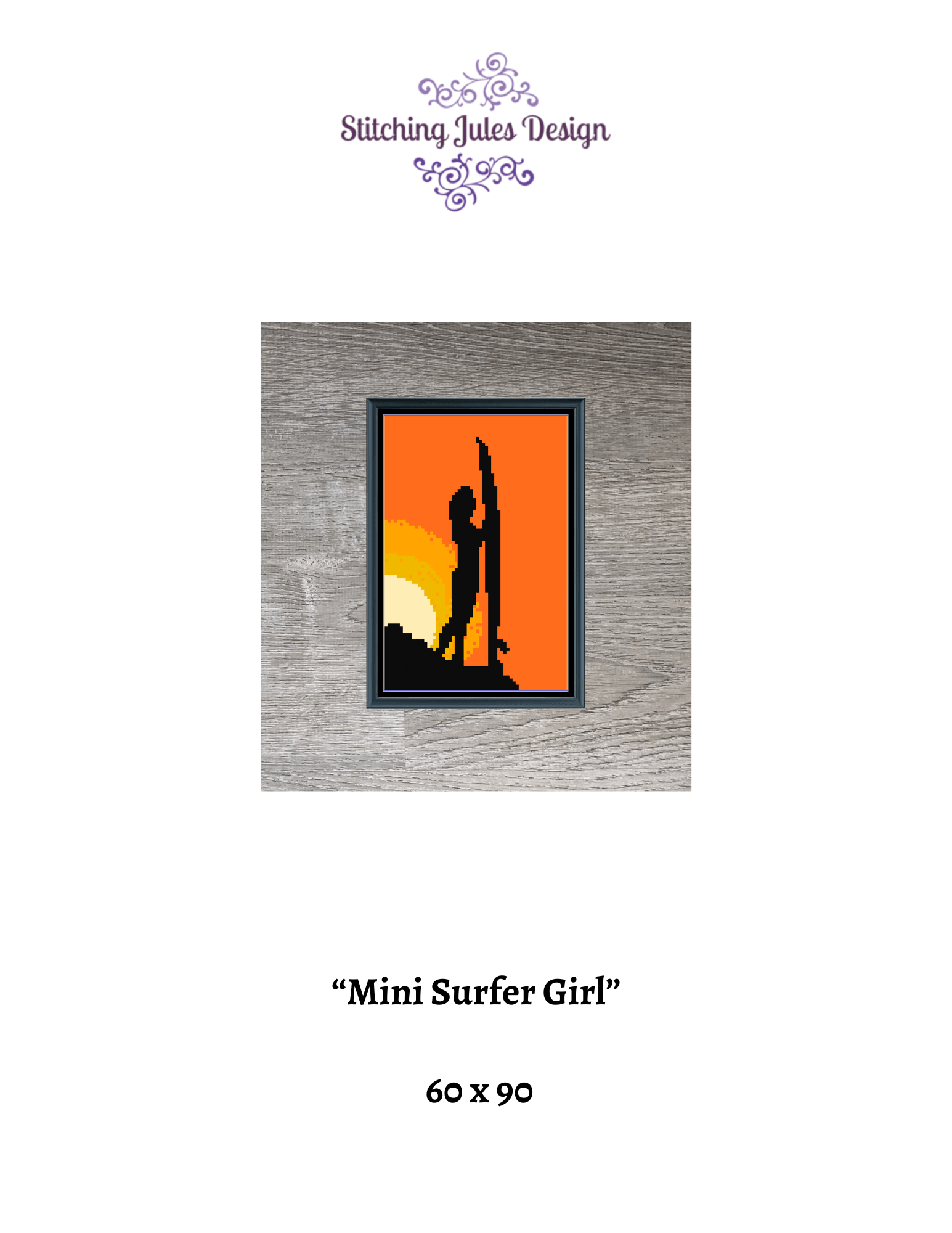 Stitching Jules Design Cross Stitch Pattern Mini Surfer Girl Surfing Woman Hawaii Surfboard Counted Cross Stitch Pattern Digital Download